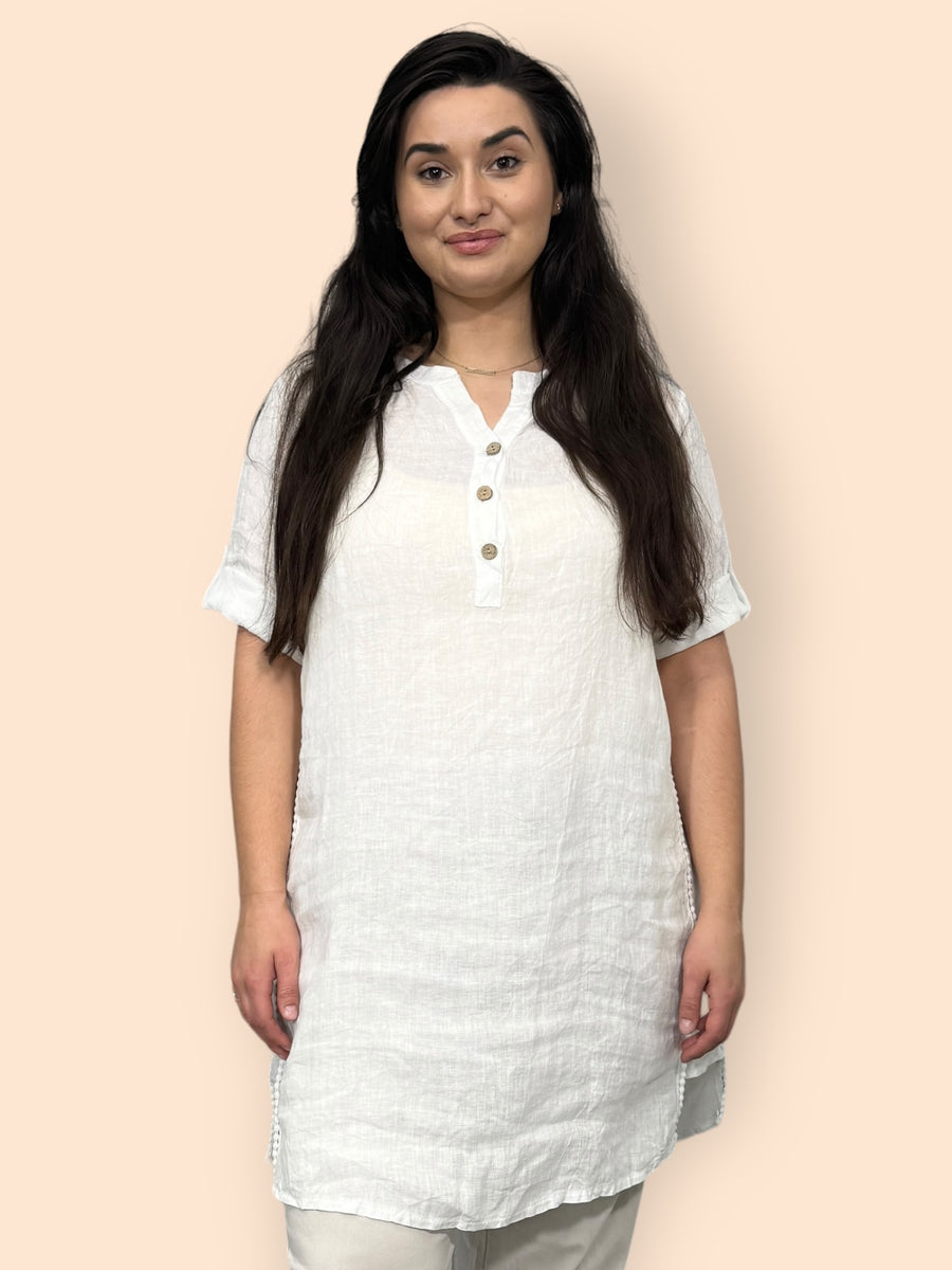 Eco-Friendly Sustainable Pure Linen Blouse with Mandarin Collar