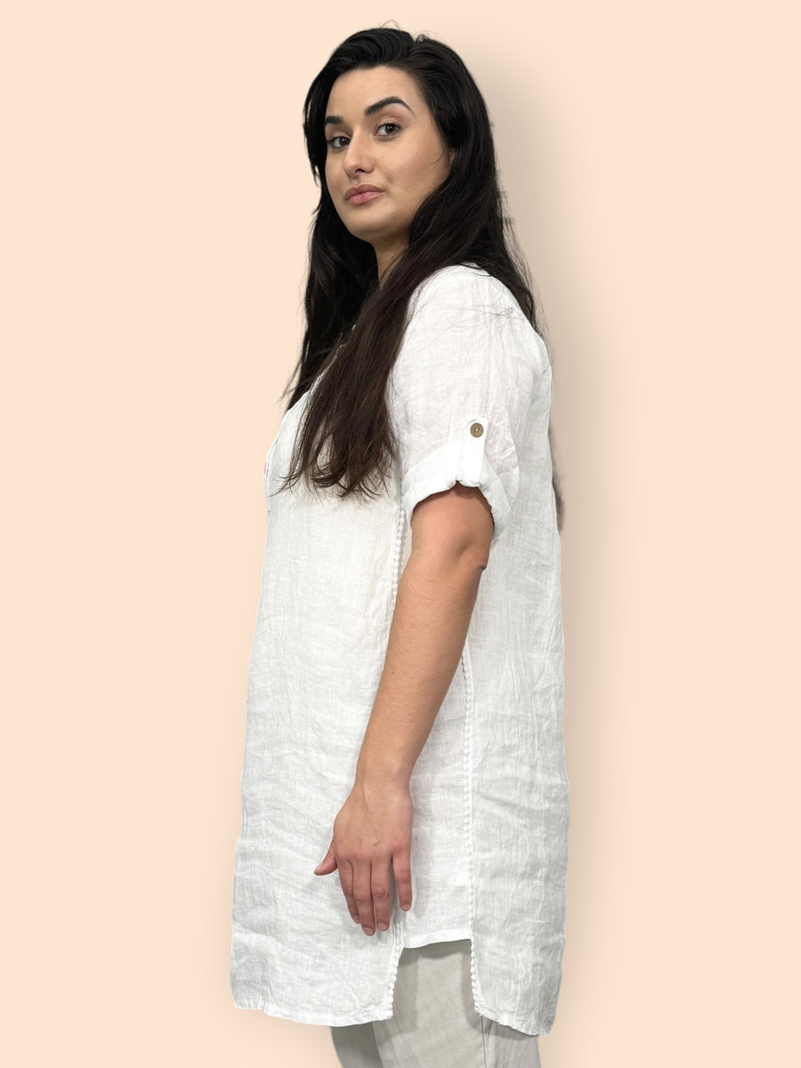 Eco-Friendly Sustainable Pure Linen Blouse with Mandarin Collar