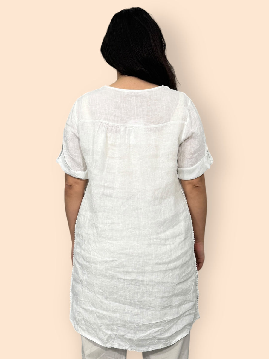 Eco-Friendly Sustainable Pure Linen Blouse with Mandarin Collar