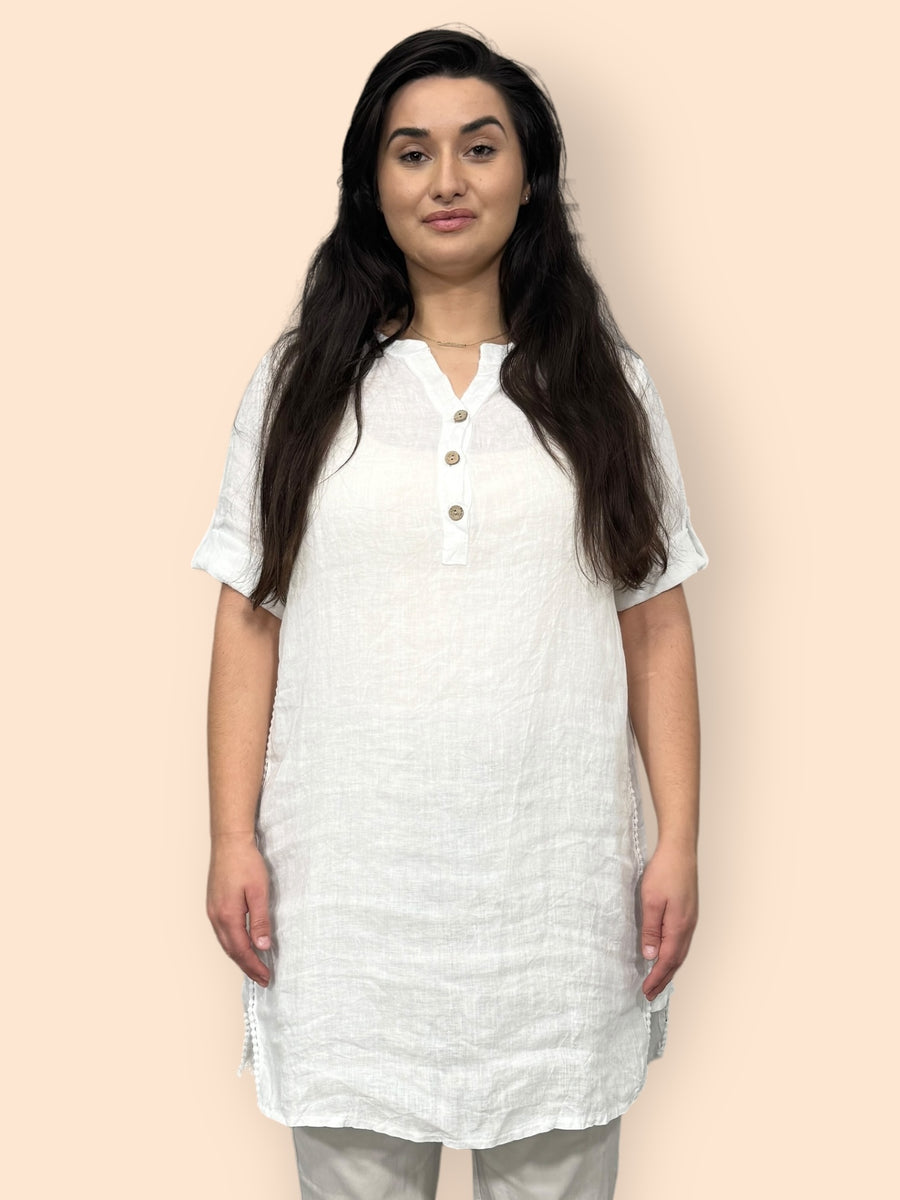 Eco-Friendly Sustainable Pure Linen Blouse with Mandarin Collar