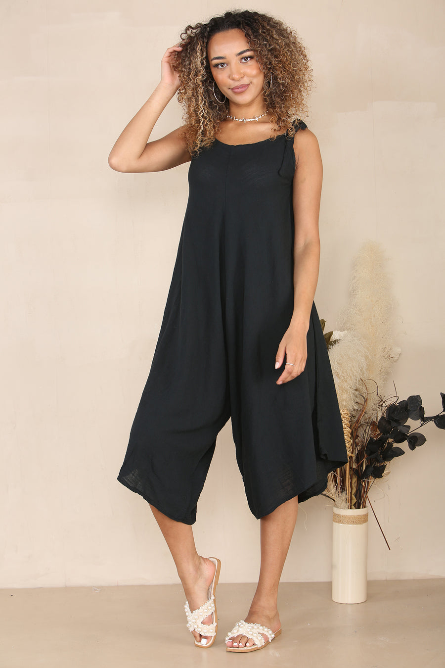 Tie shoulder relaxed jumpsuit