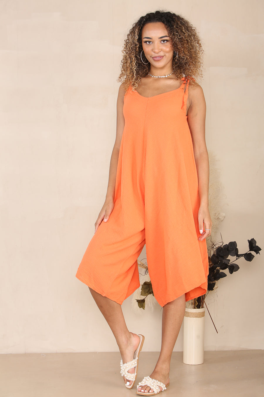 Tie shoulder relaxed jumpsuit