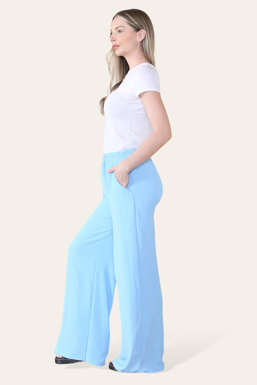 Elongated Palazzo Wide Straight Leg Trousers with Elasticated Waistband