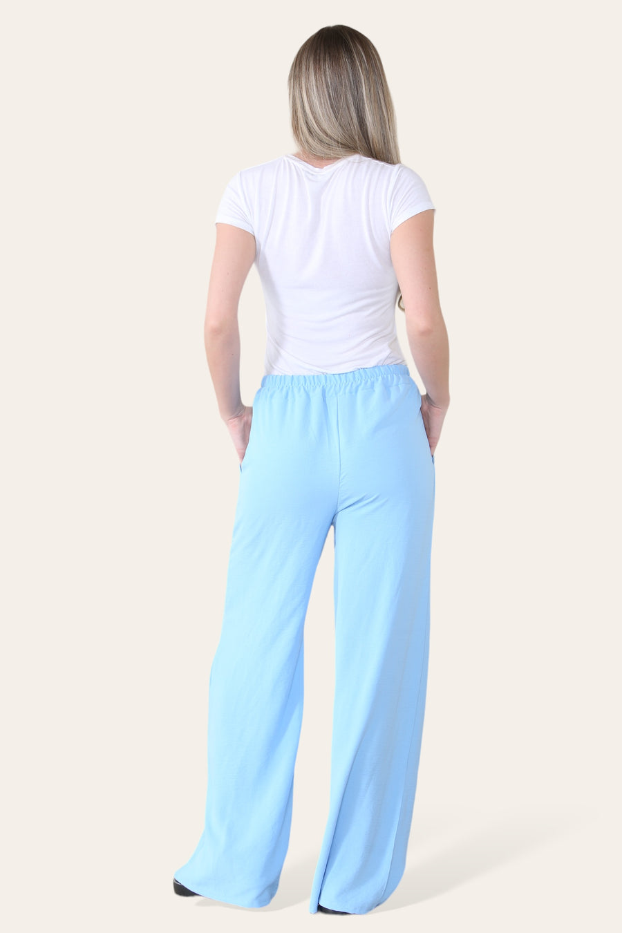 Elongated Palazzo Wide Straight Leg Trousers with Elasticated Waistband