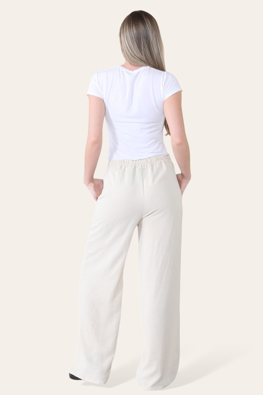 Elongated Palazzo Wide Straight Leg Trousers with Elasticated Waistband