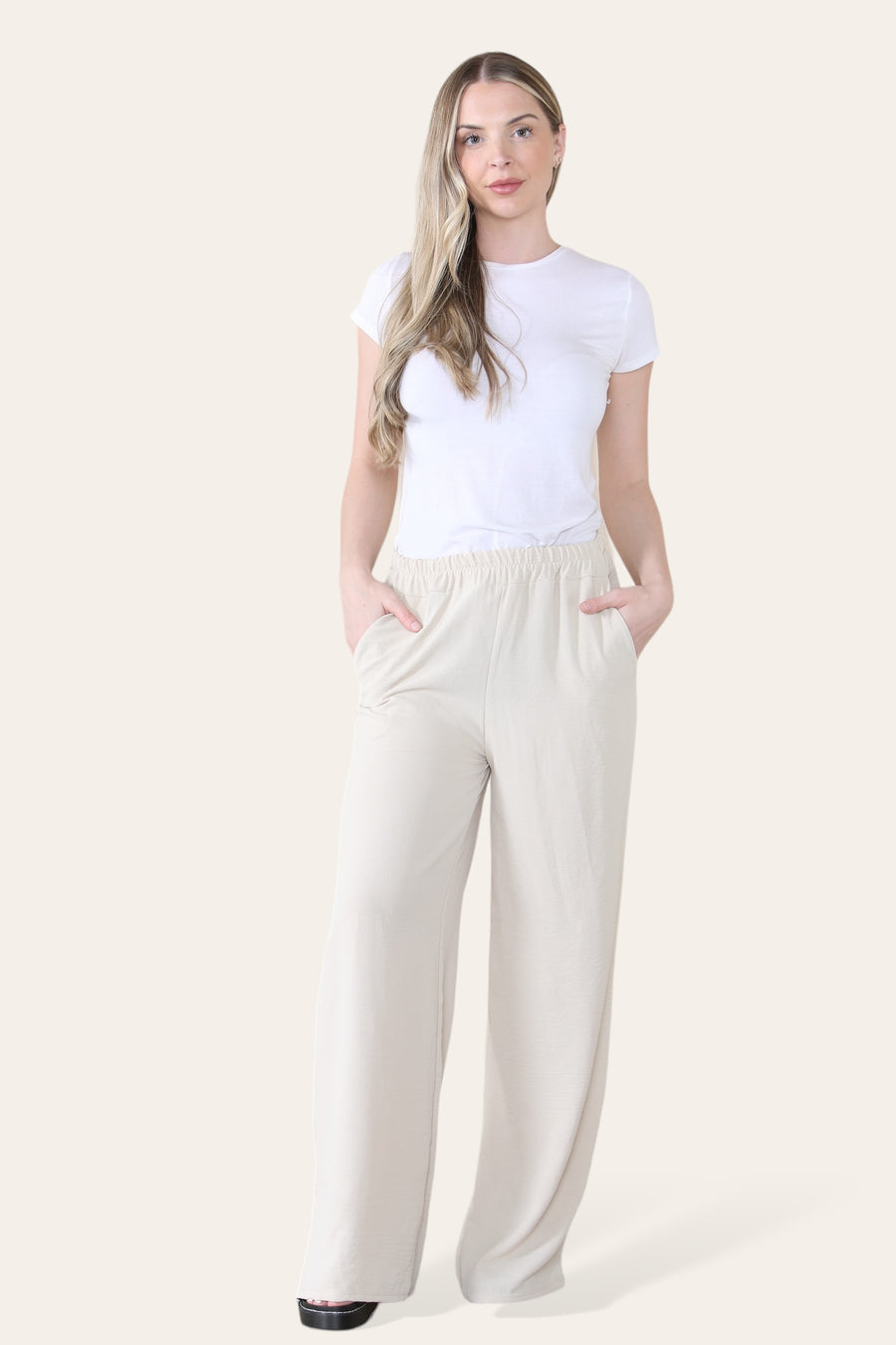 Elongated Palazzo Wide Straight Leg Trousers with Elasticated Waistband