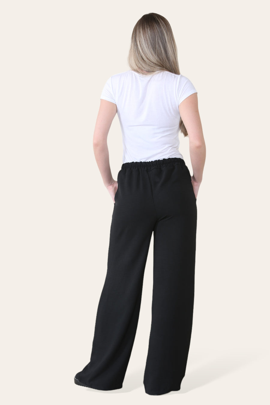 Elongated Palazzo Wide Straight Leg Trousers with Elasticated Waistband