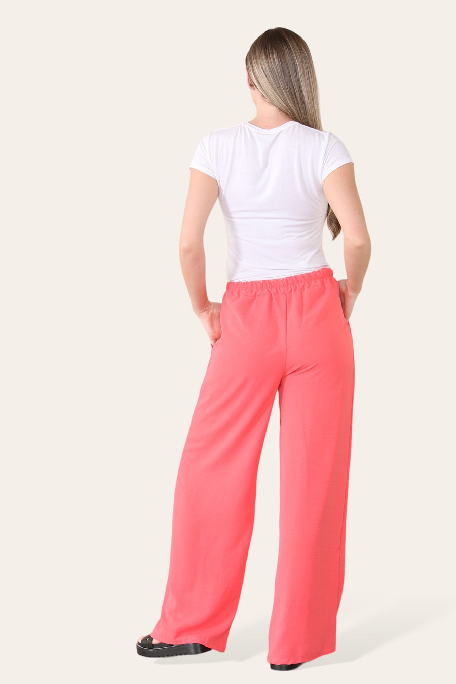 Elongated Palazzo Wide Straight Leg Trousers with Elasticated Waistband