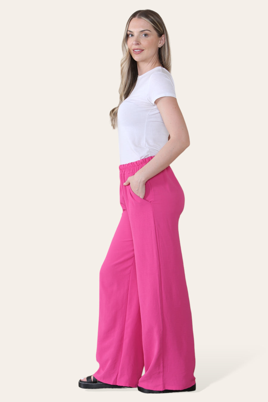 Elongated Palazzo Wide Straight Leg Trousers with Elasticated Waistband