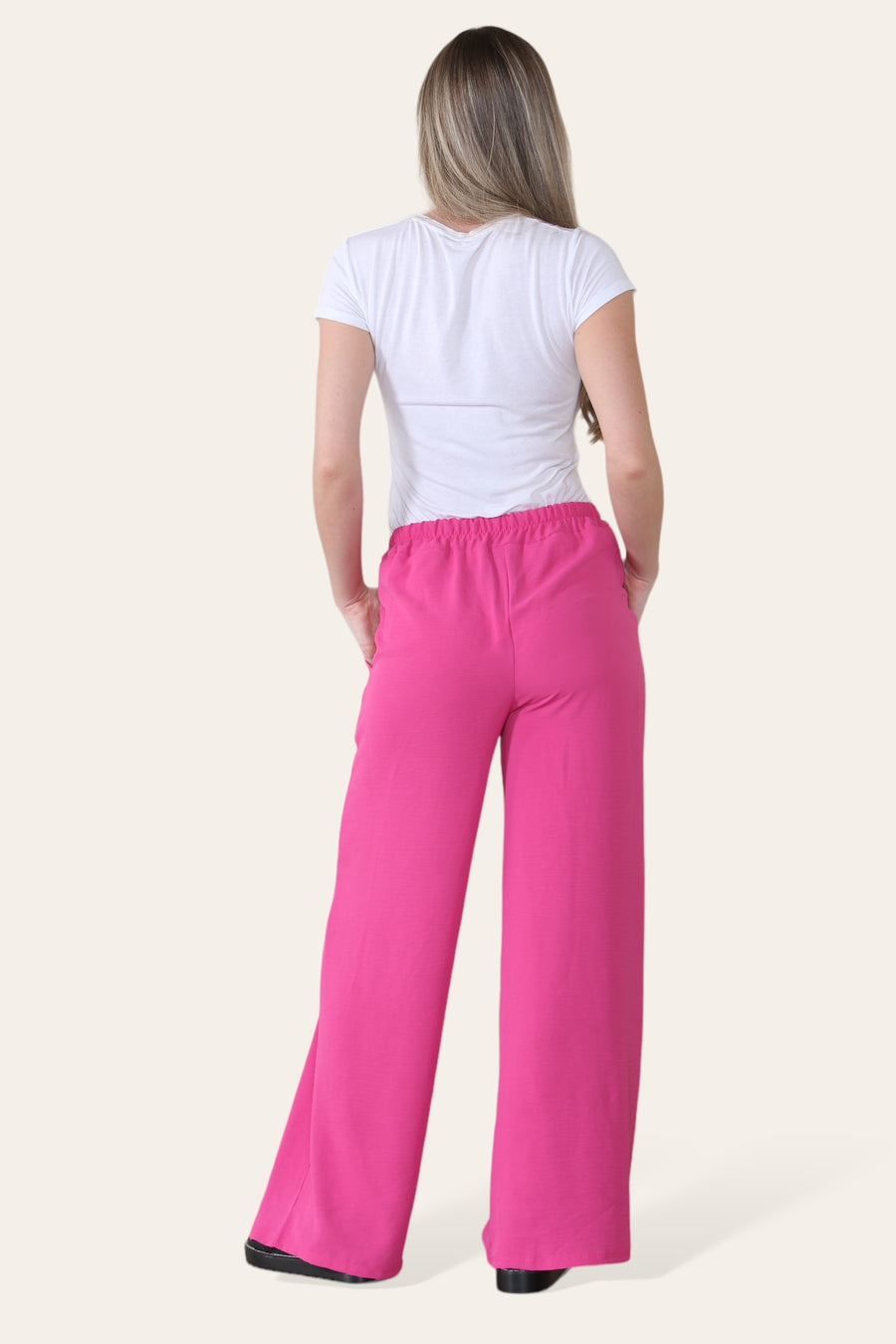 Elongated Palazzo Wide Straight Leg Trousers with Elasticated Waistband