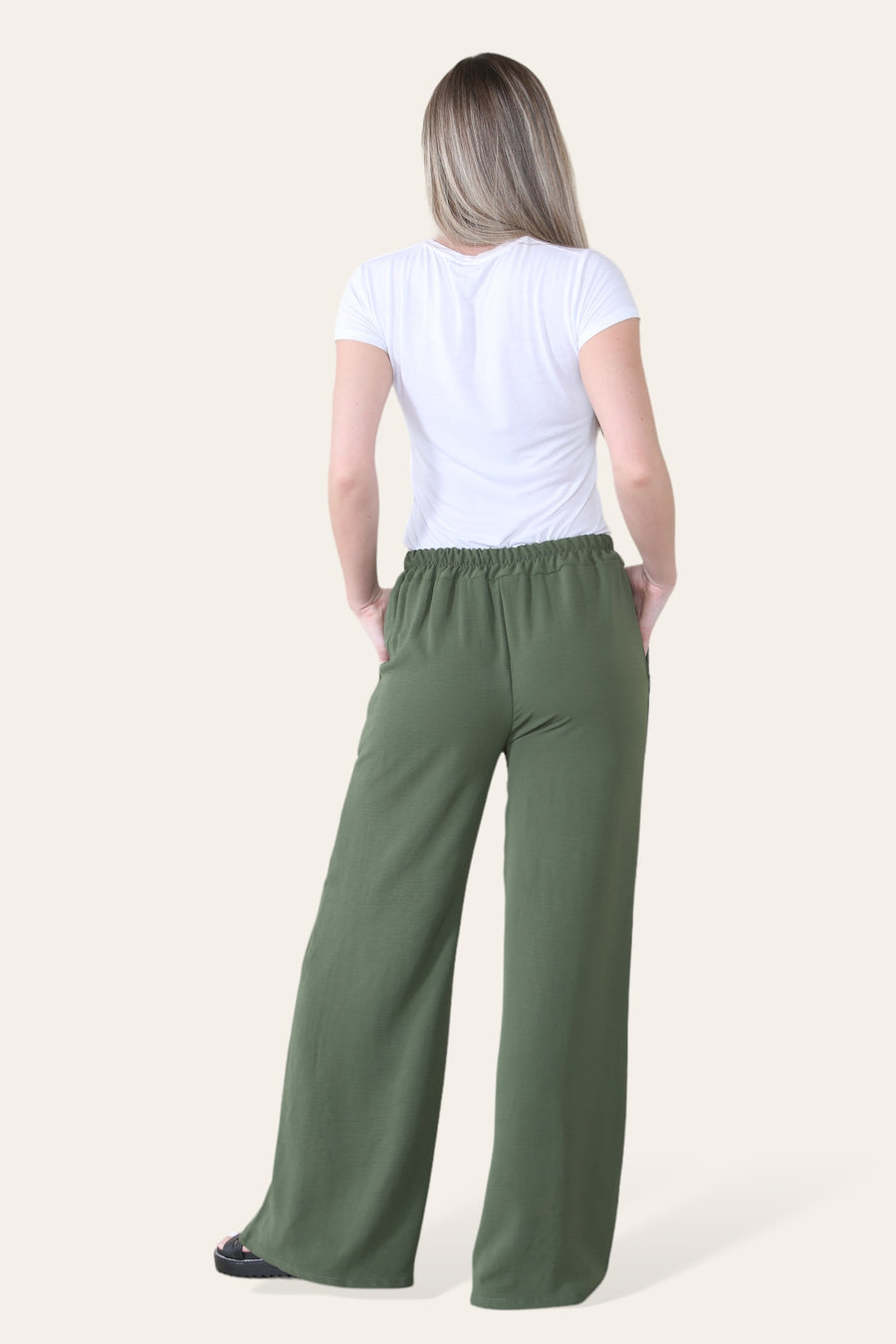 Elongated Palazzo Wide Straight Leg Trousers with Elasticated Waistband