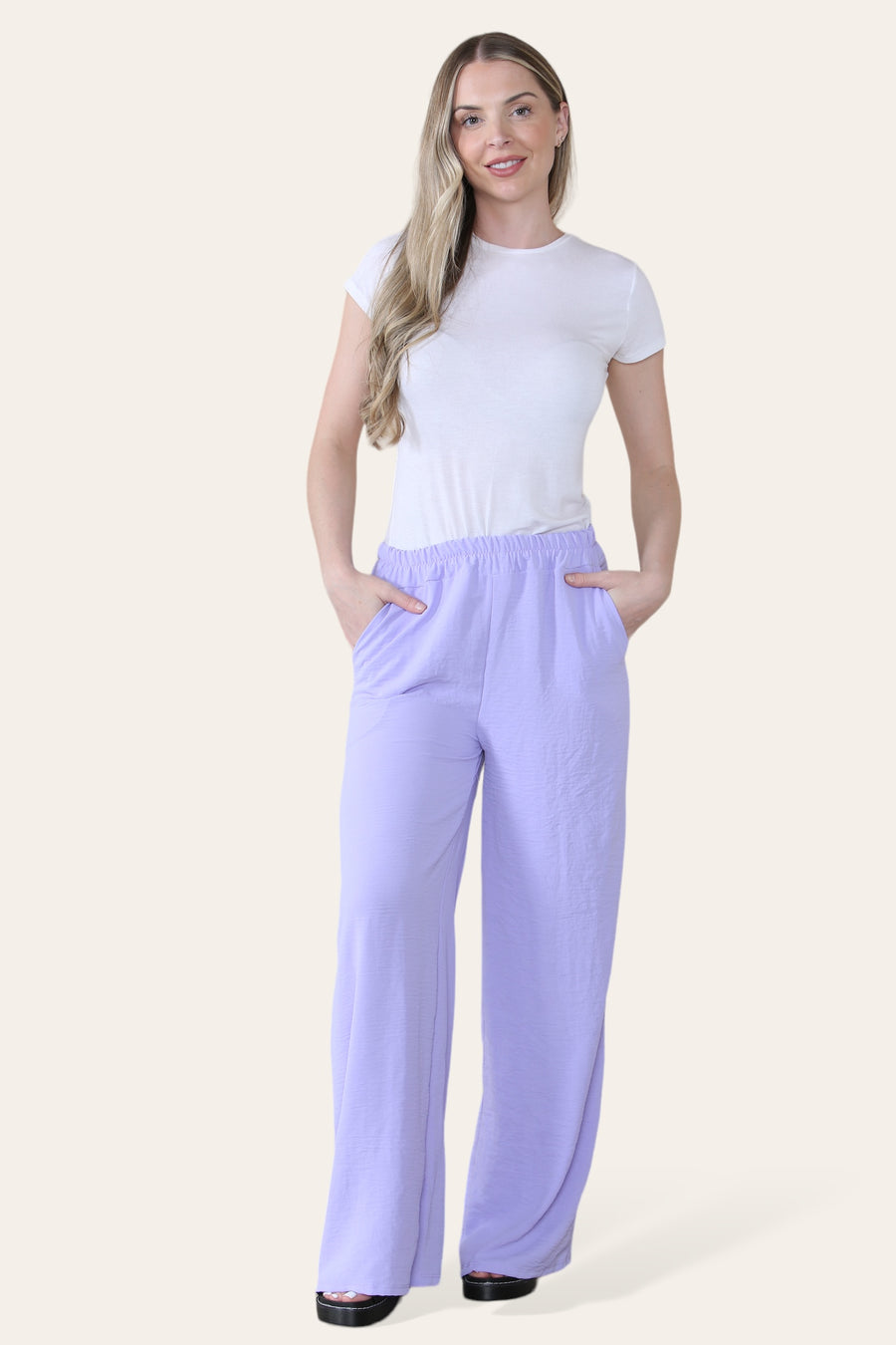 Elongated Palazzo Wide Straight Leg Trousers with Elasticated Waistband