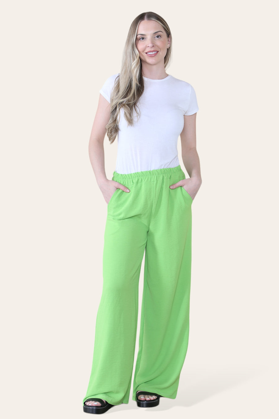 Elongated Palazzo Wide Straight Leg Trousers with Elasticated Waistband