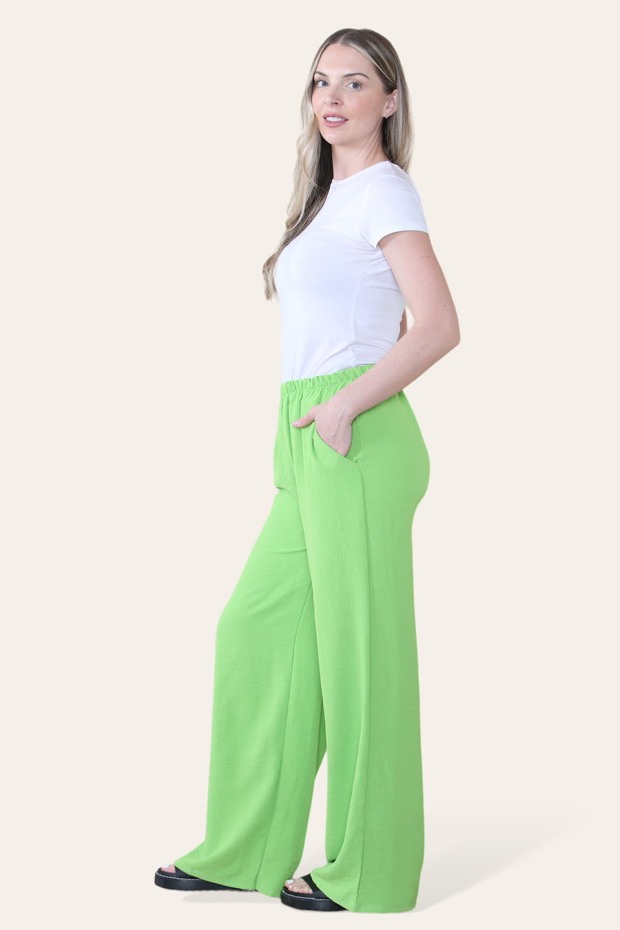 Elongated Palazzo Wide Straight Leg Trousers with Elasticated Waistband