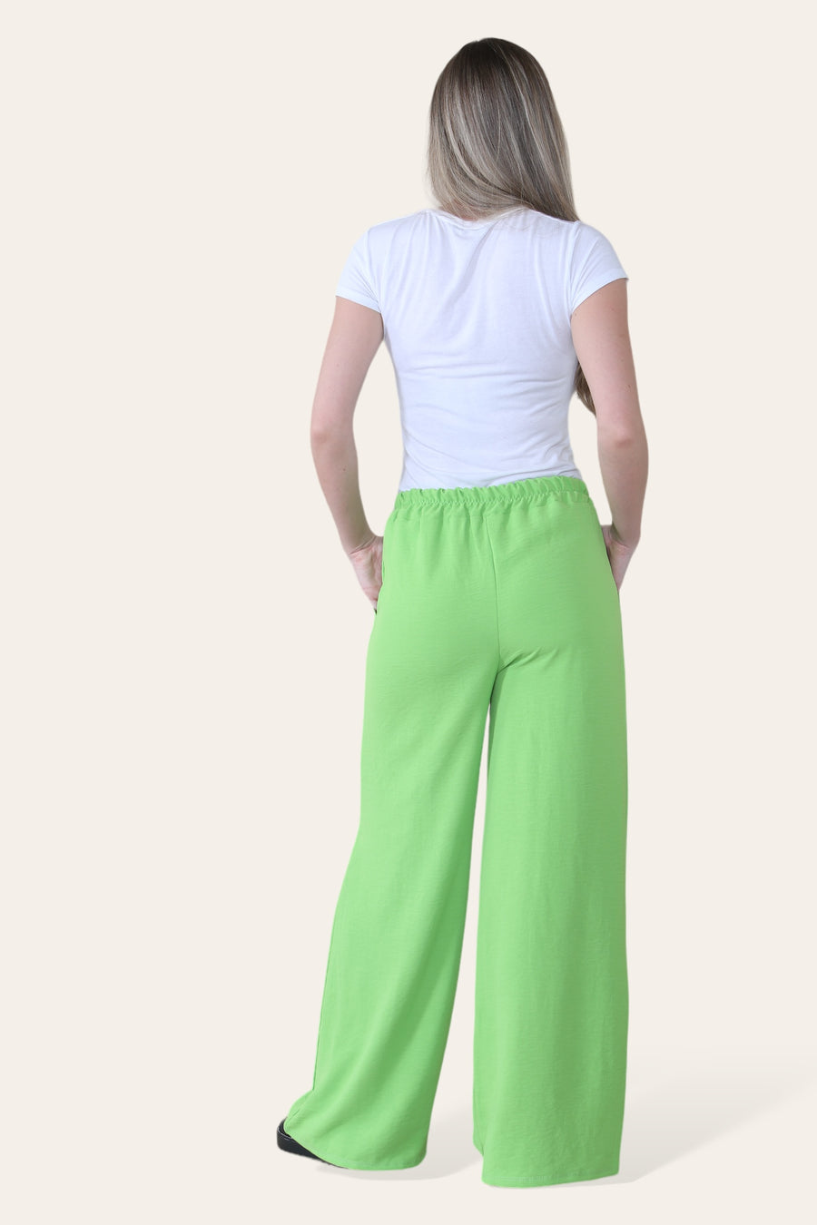 Elongated Palazzo Wide Straight Leg Trousers with Elasticated Waistband