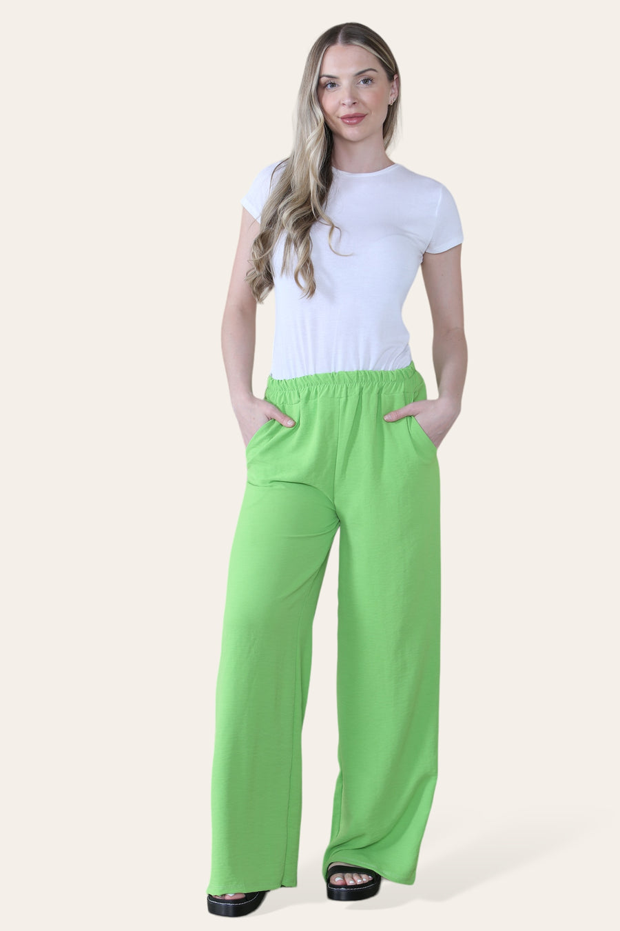 Elongated Palazzo Wide Straight Leg Trousers with Elasticated Waistband