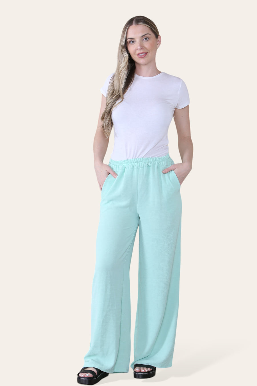 Elongated Palazzo Wide Straight Leg Trousers with Elasticated Waistband