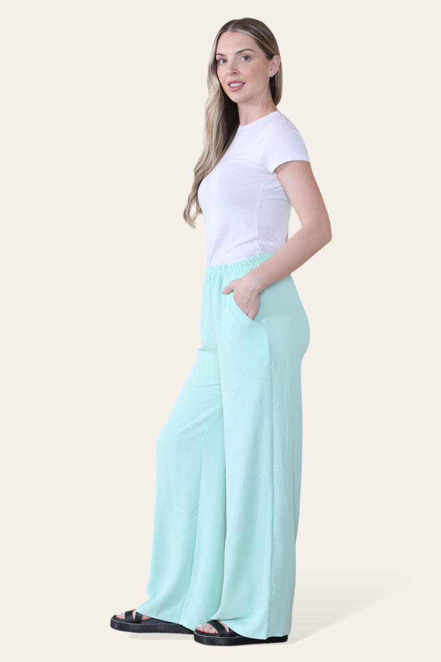 Elongated Palazzo Wide Straight Leg Trousers with Elasticated Waistband