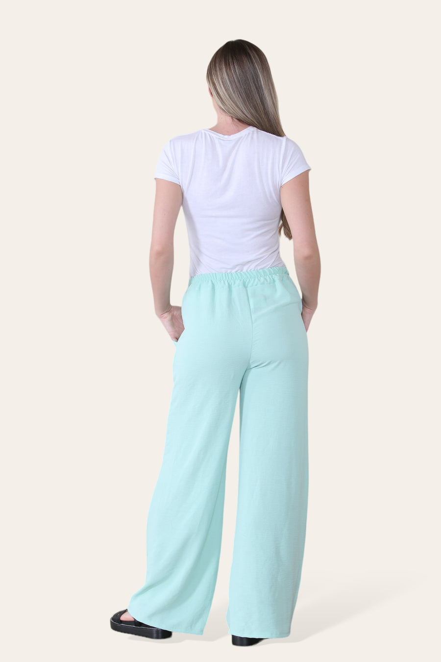 Elongated Palazzo Wide Straight Leg Trousers with Elasticated Waistband