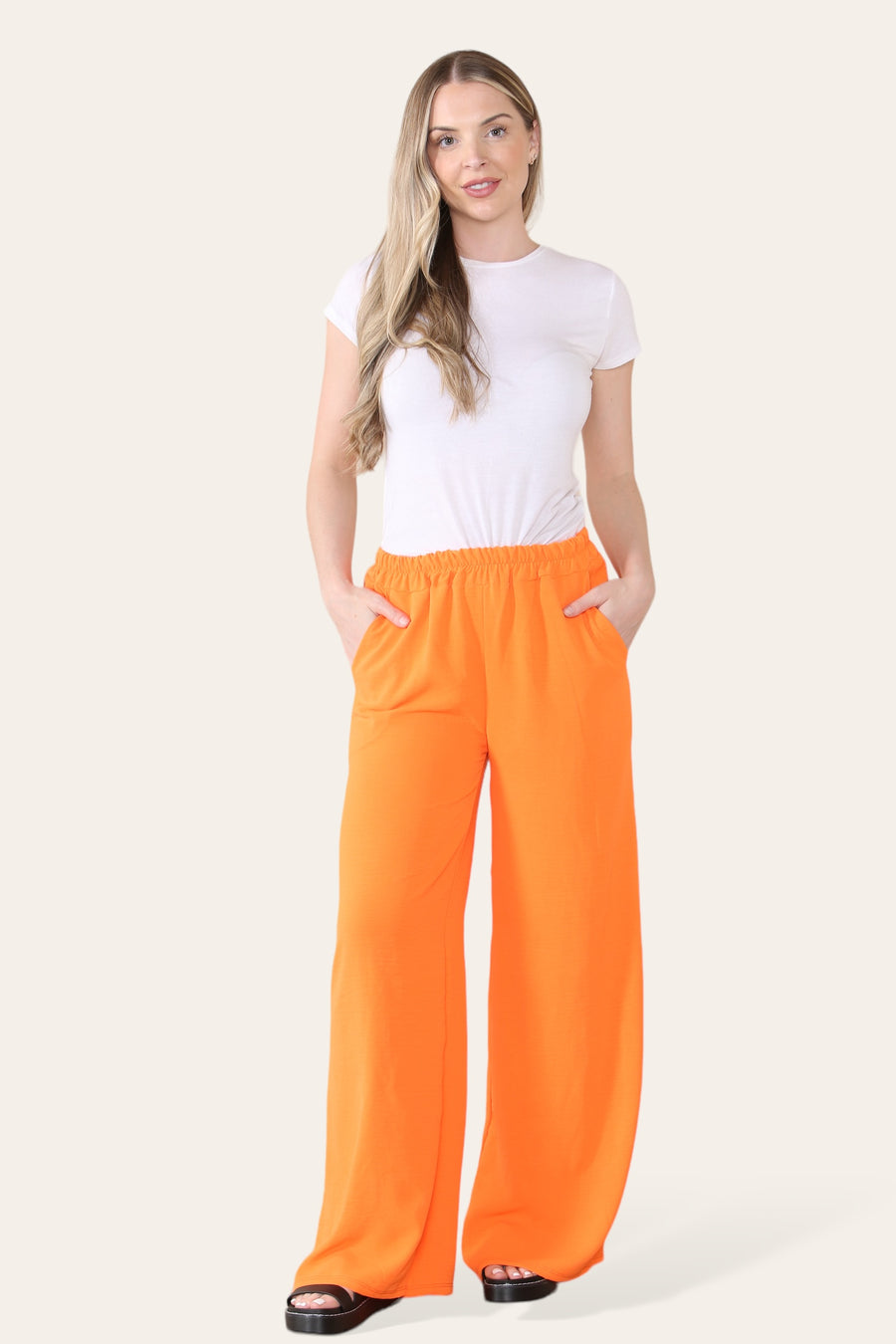 Elongated Palazzo Wide Straight Leg Trousers with Elasticated Waistband