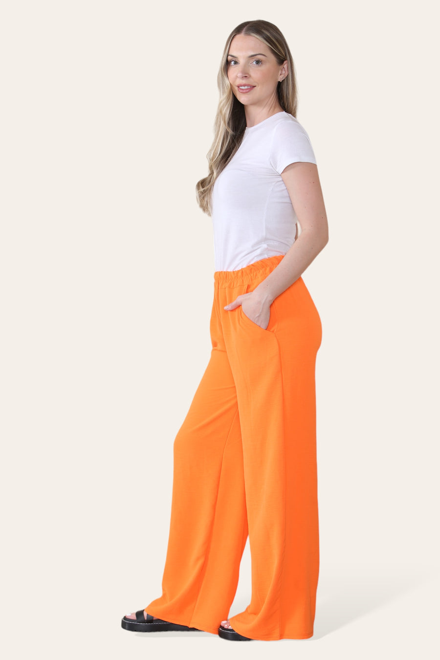 Elongated Palazzo Wide Straight Leg Trousers with Elasticated Waistband