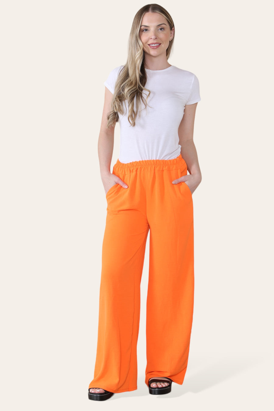 Elongated Palazzo Wide Straight Leg Trousers with Elasticated Waistband