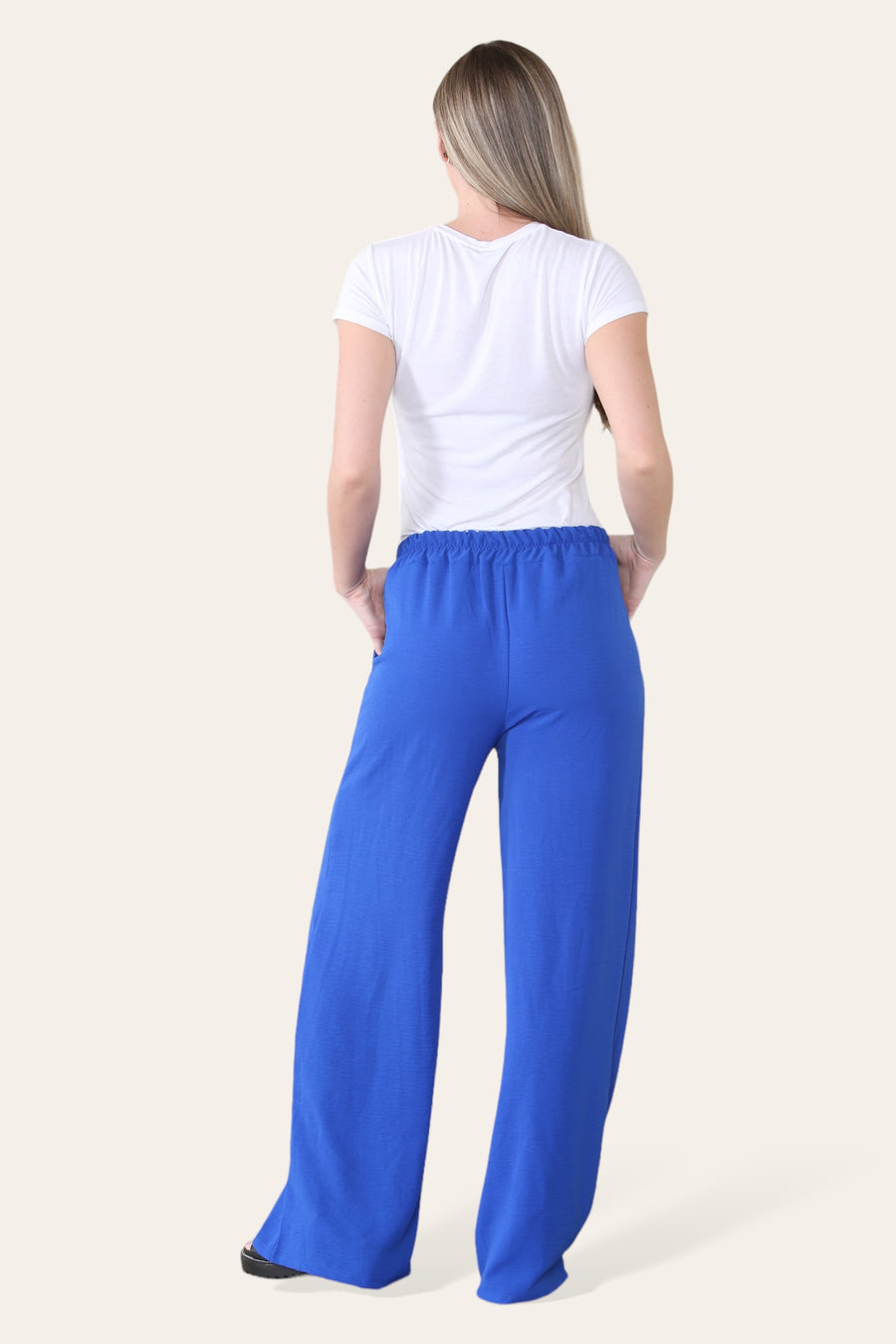 Elongated Palazzo Wide Straight Leg Trousers with Elasticated Waistband