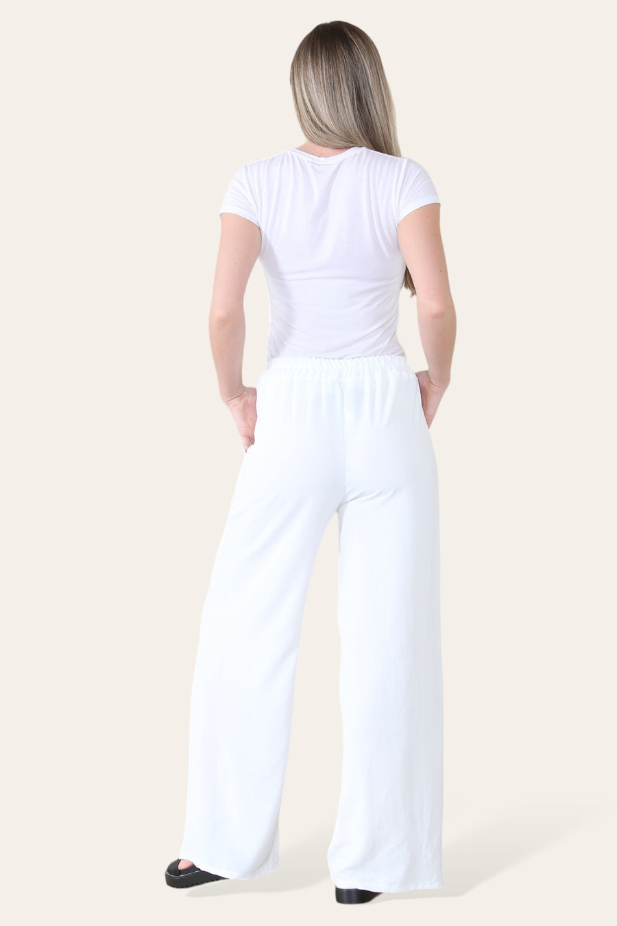 Elongated Palazzo Wide Straight Leg Trousers with Elasticated Waistband