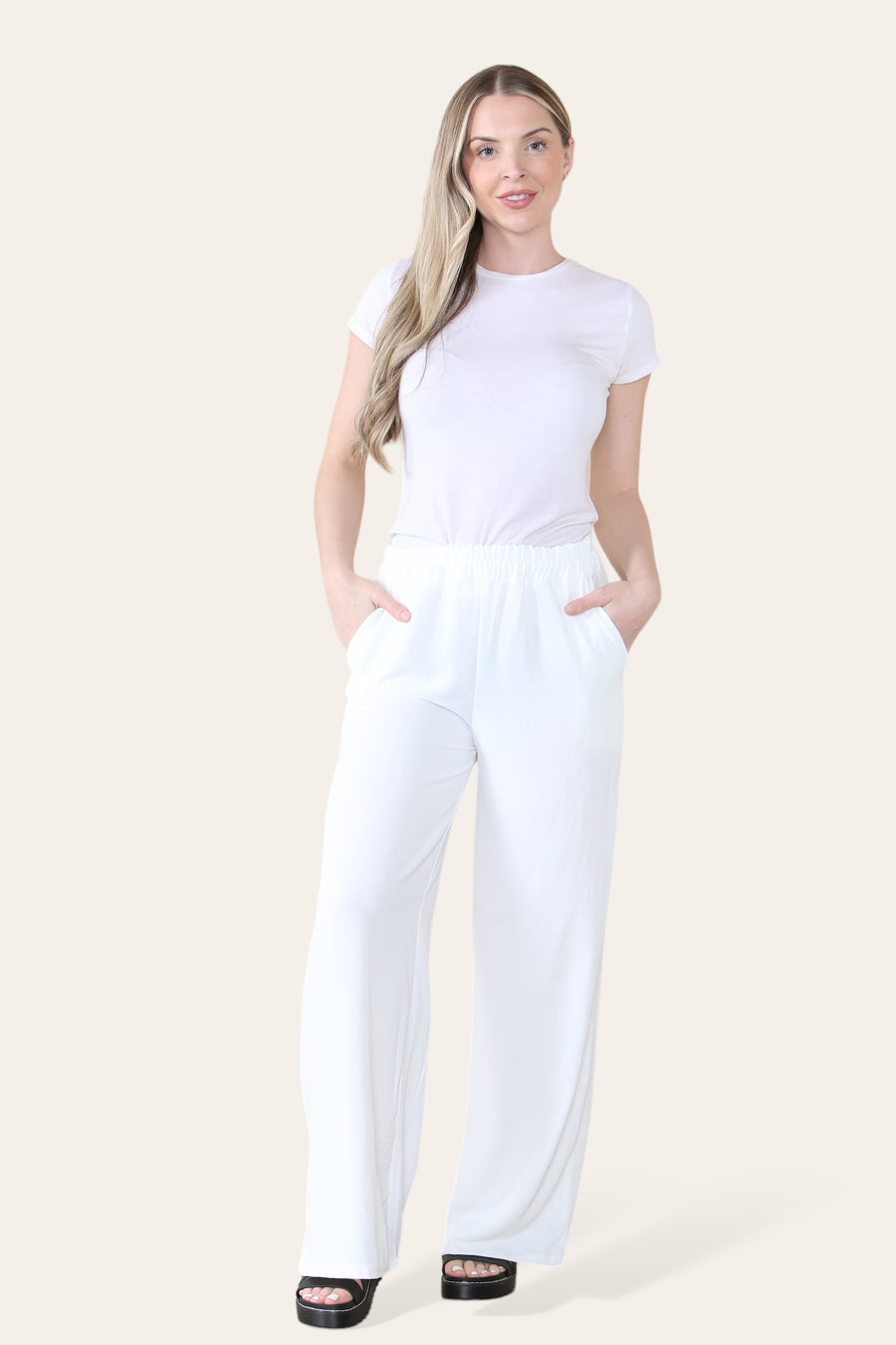 Elongated Palazzo Wide Straight Leg Trousers with Elasticated Waistband