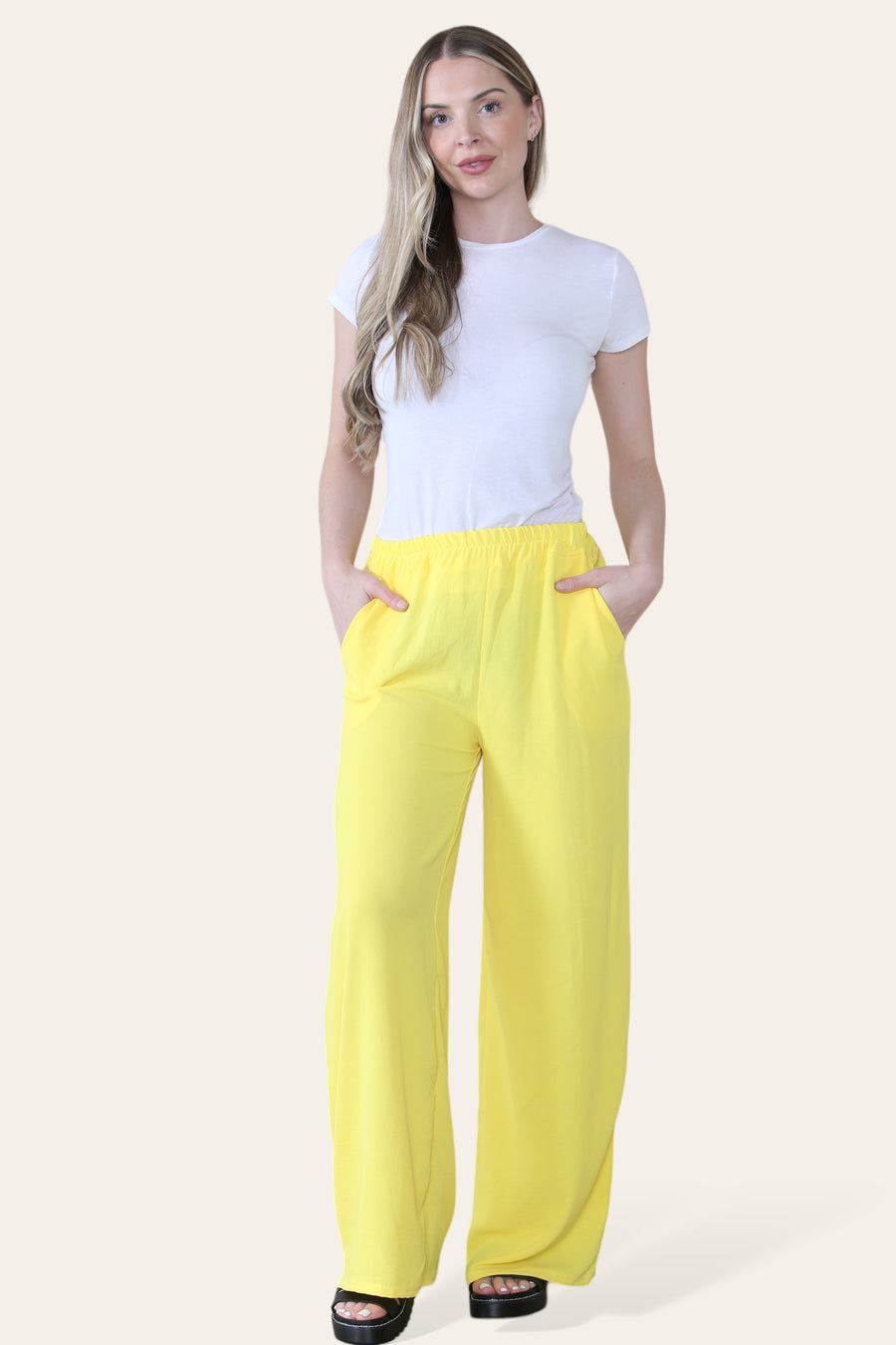 Elongated Palazzo Wide Straight Leg Trousers with Elasticated Waistband