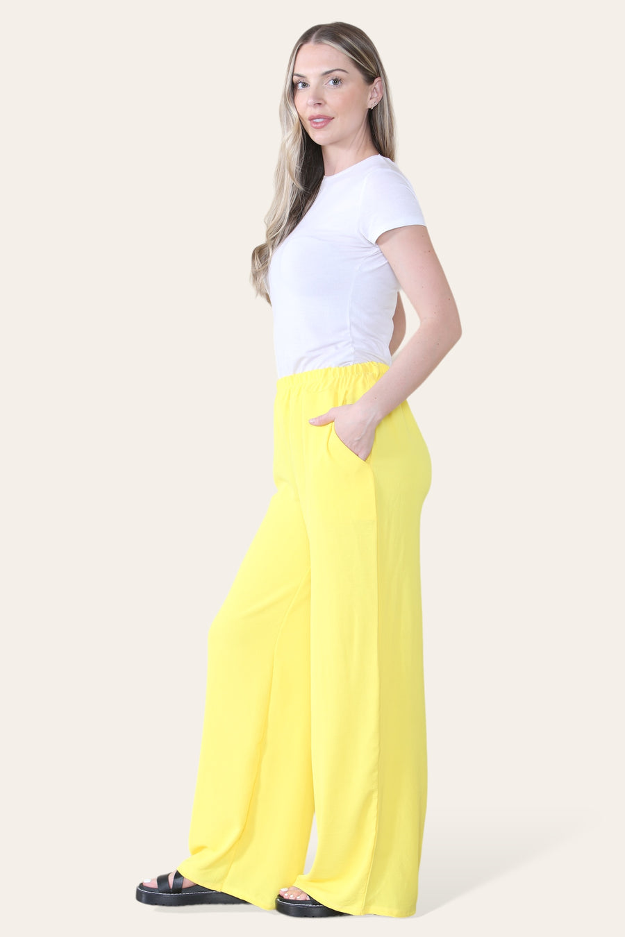 Elongated Palazzo Wide Straight Leg Trousers with Elasticated Waistband