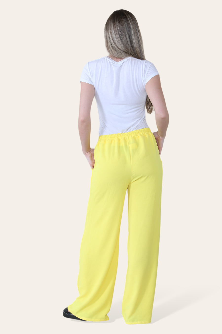 Elongated Palazzo Wide Straight Leg Trousers with Elasticated Waistband