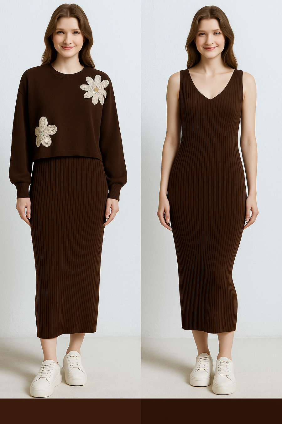 SOFT KNIT 2 PIECE DRESS WITH FLORAL DESIGN