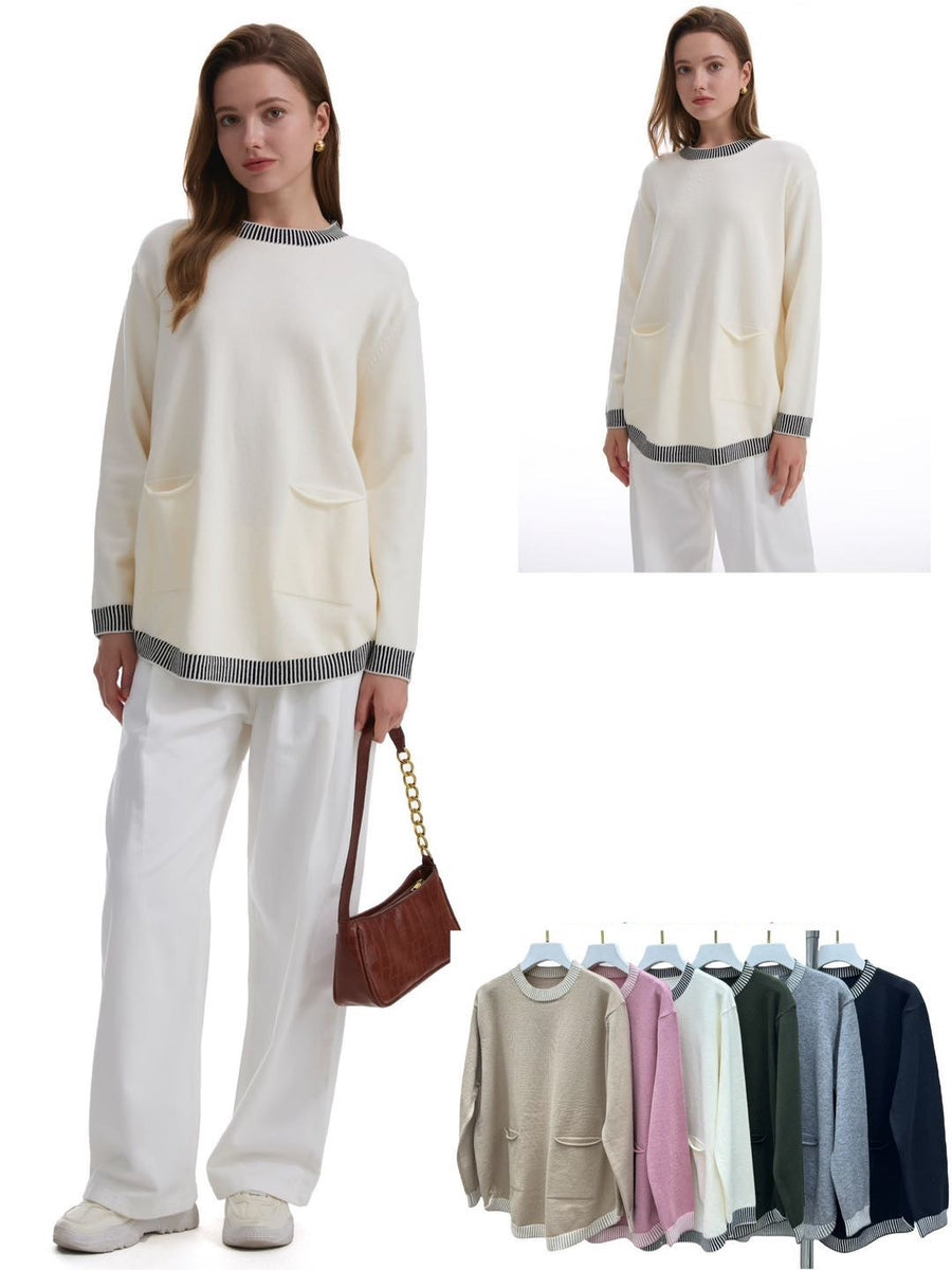 BLANKET STITCH SOFT KNIT JUMPER WITH POCKETS