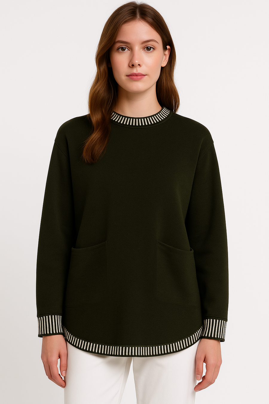 BLANKET STITCH SOFT KNIT JUMPER WITH POCKETS