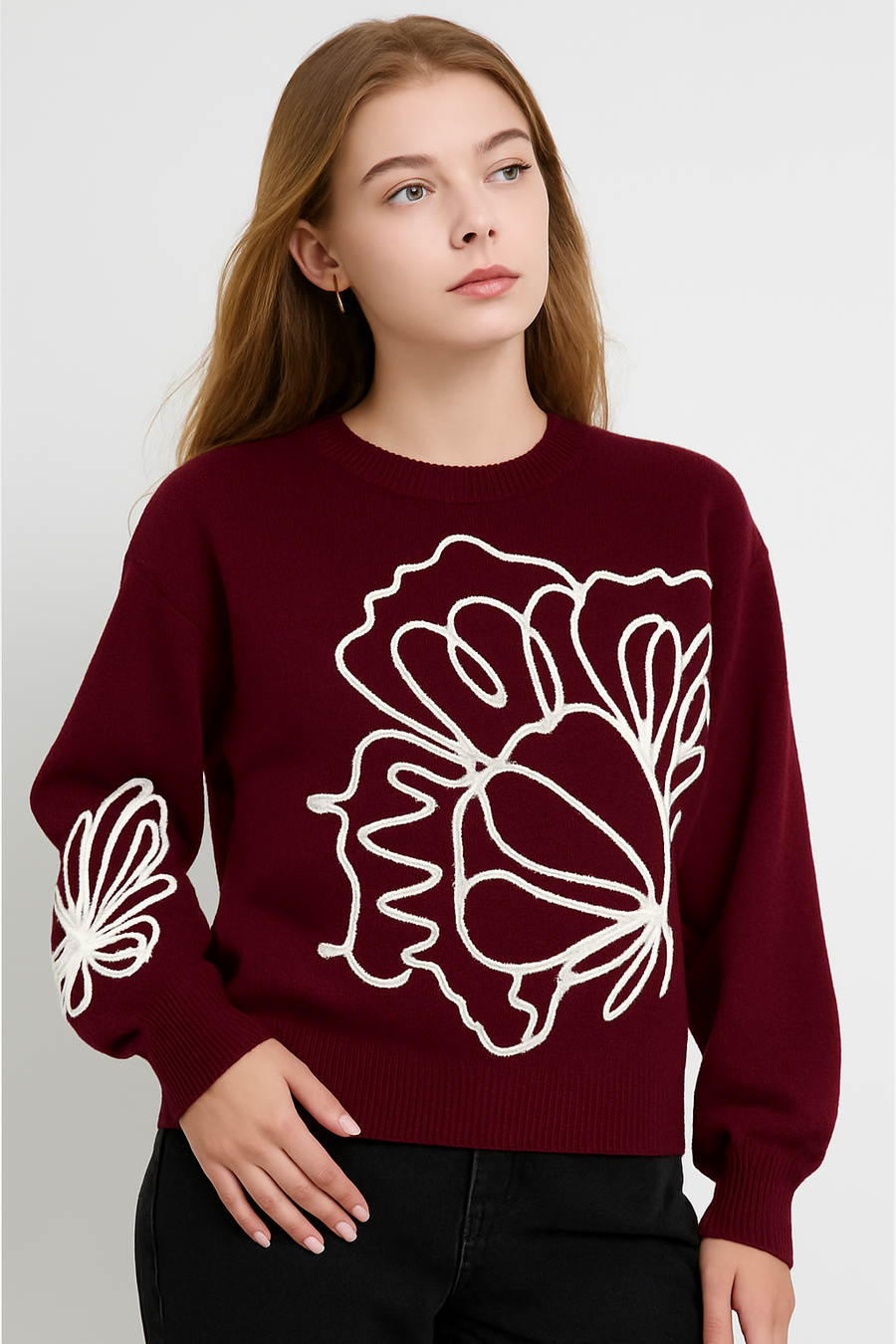 KNITTED JUMPER WITH FRONT AND SLEEVE DESIGN