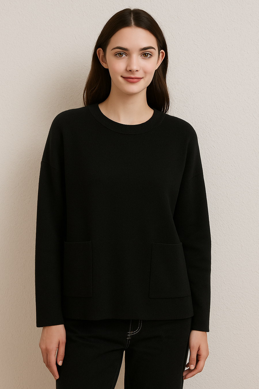 PREMIUM KNIT BASIC JUMPER WITH FRONT POCKETS