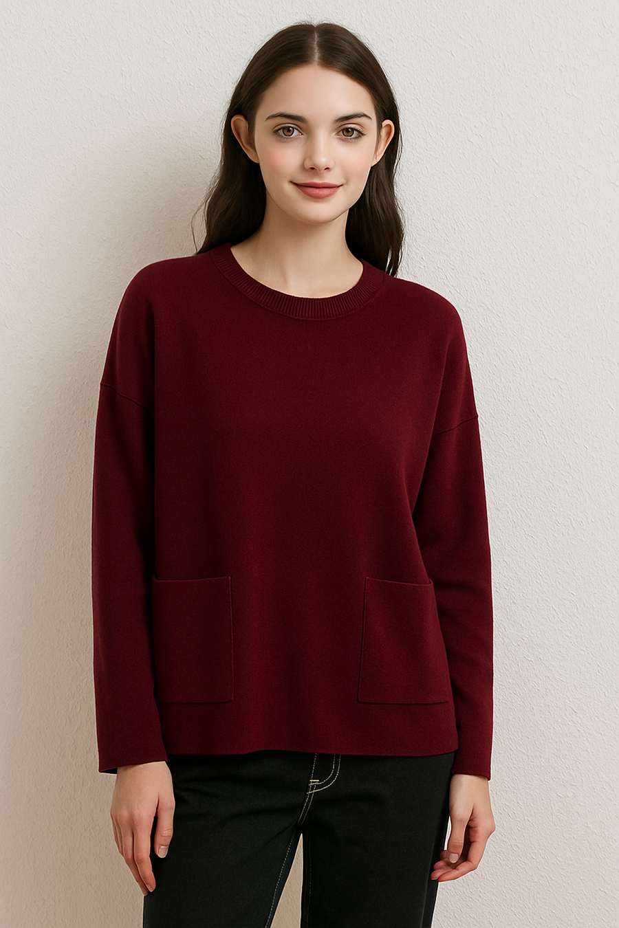 PREMIUM KNIT BASIC JUMPER WITH FRONT POCKETS