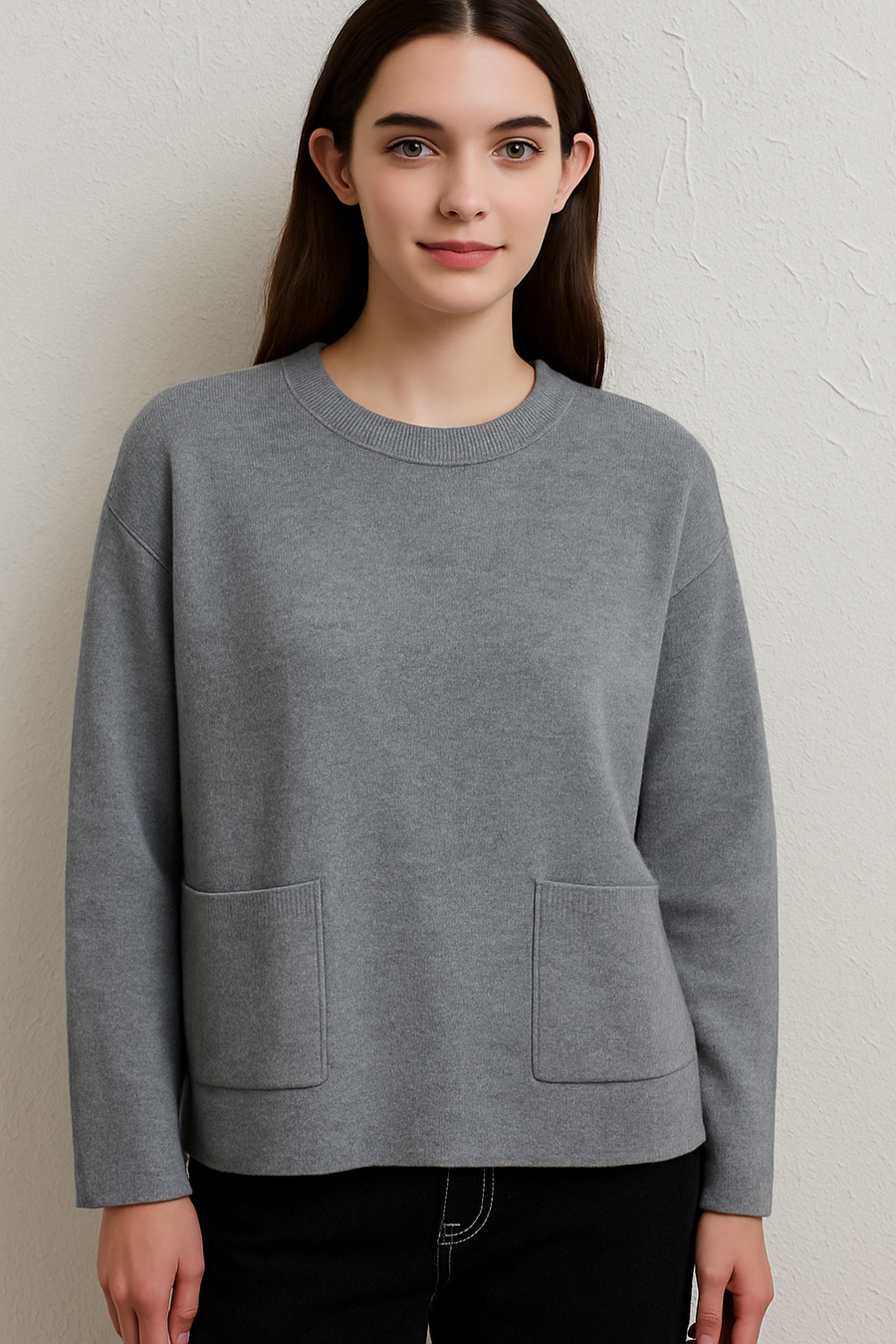 PREMIUM KNIT BASIC JUMPER WITH FRONT POCKETS