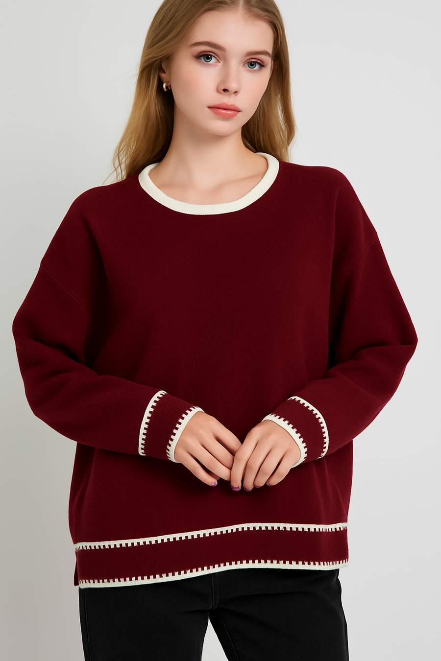 SOFT KNIT JUMPER WITH CONTRAST COLOUR DESIGN