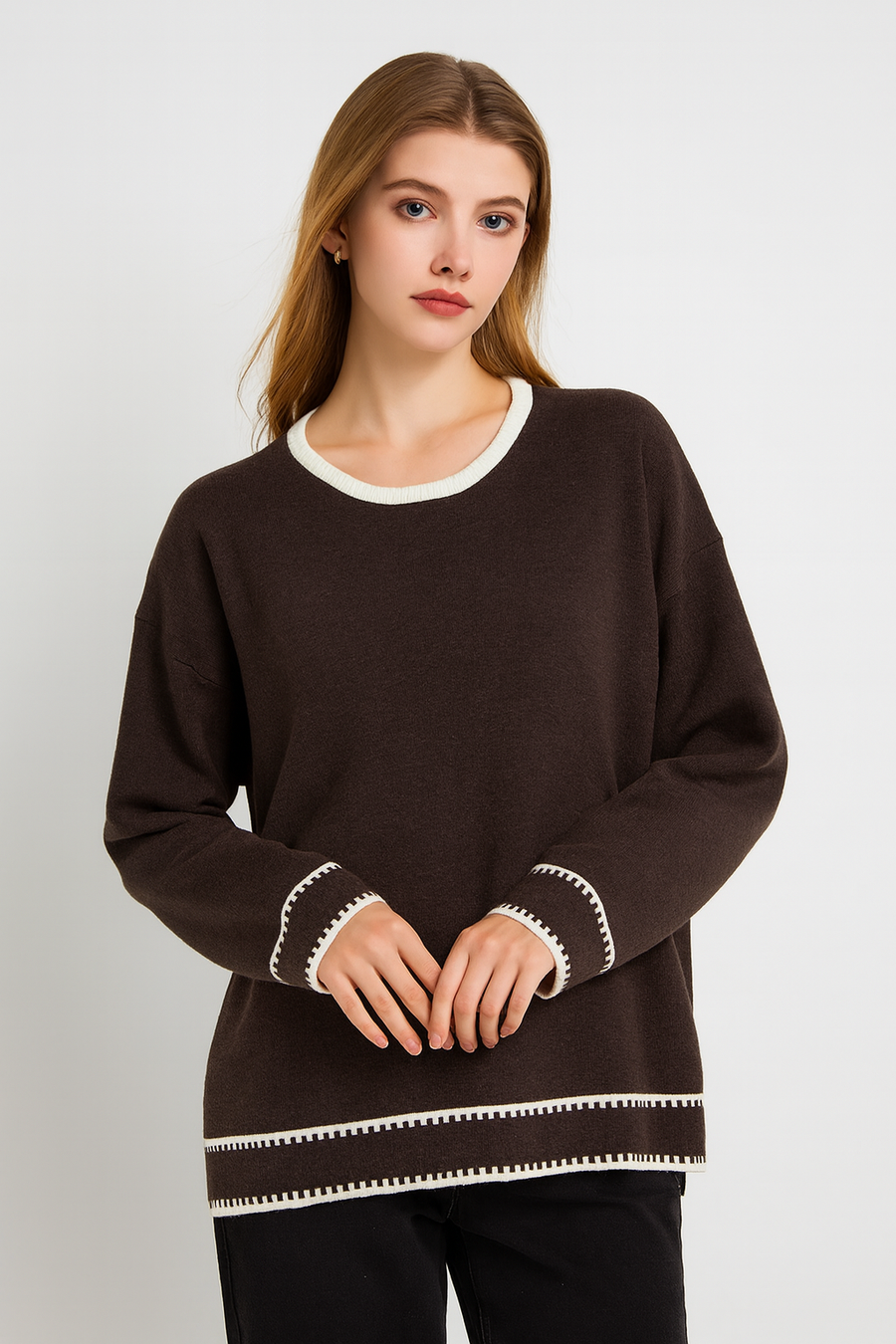 SOFT KNIT JUMPER WITH CONTRAST COLOUR DESIGN