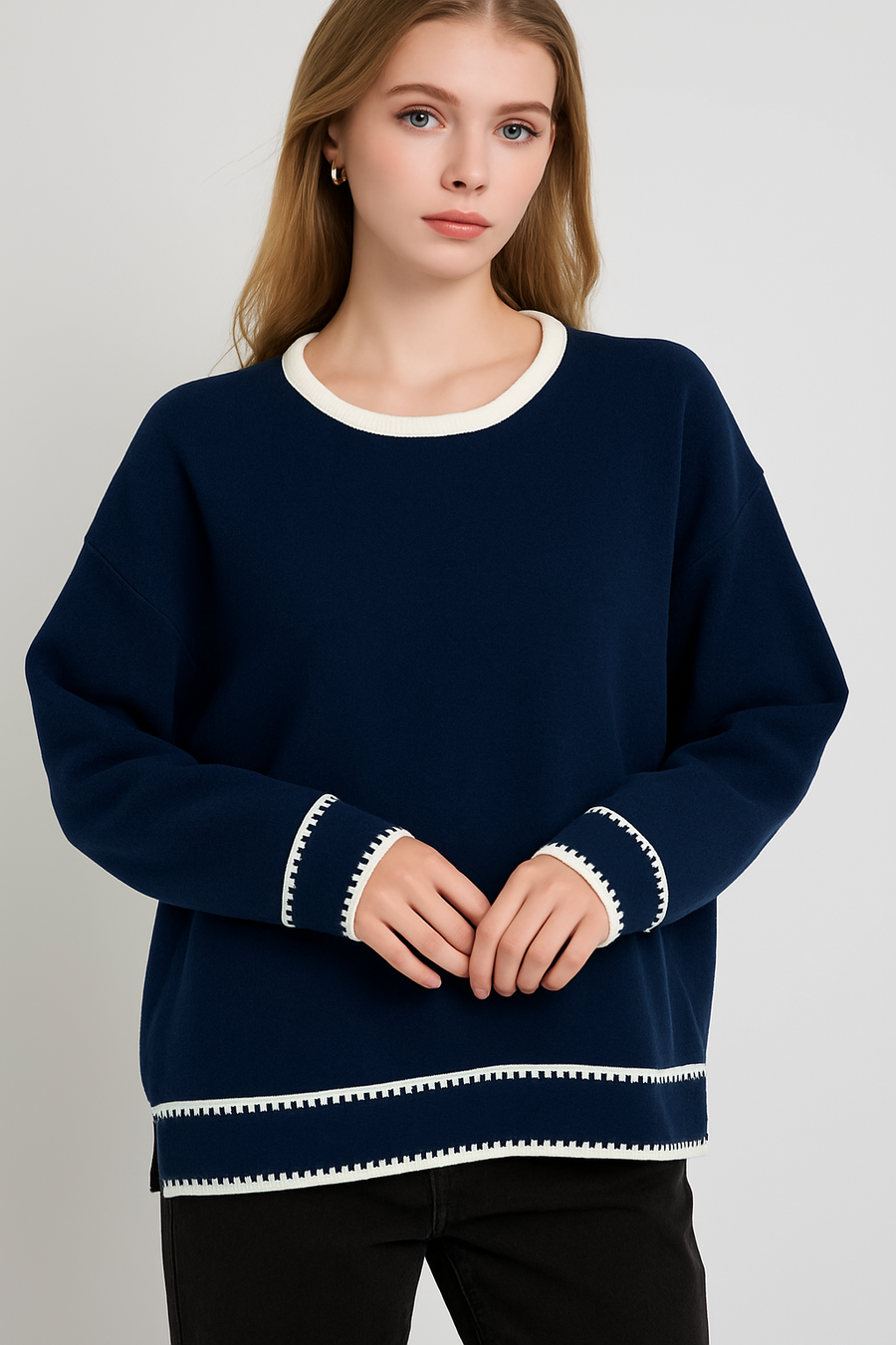 SOFT KNIT JUMPER WITH CONTRAST COLOUR DESIGN