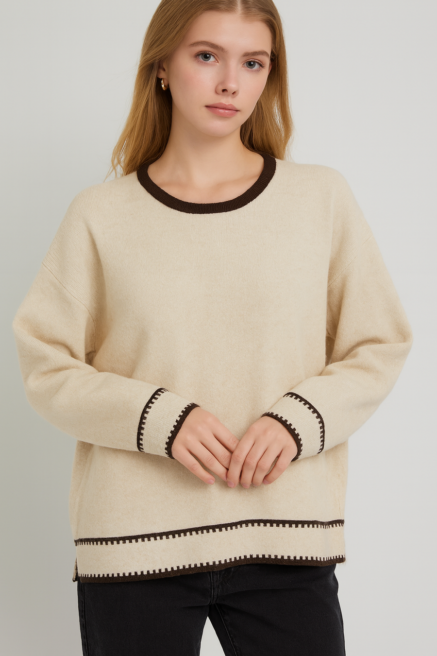SOFT KNIT JUMPER WITH CONTRAST COLOUR DESIGN