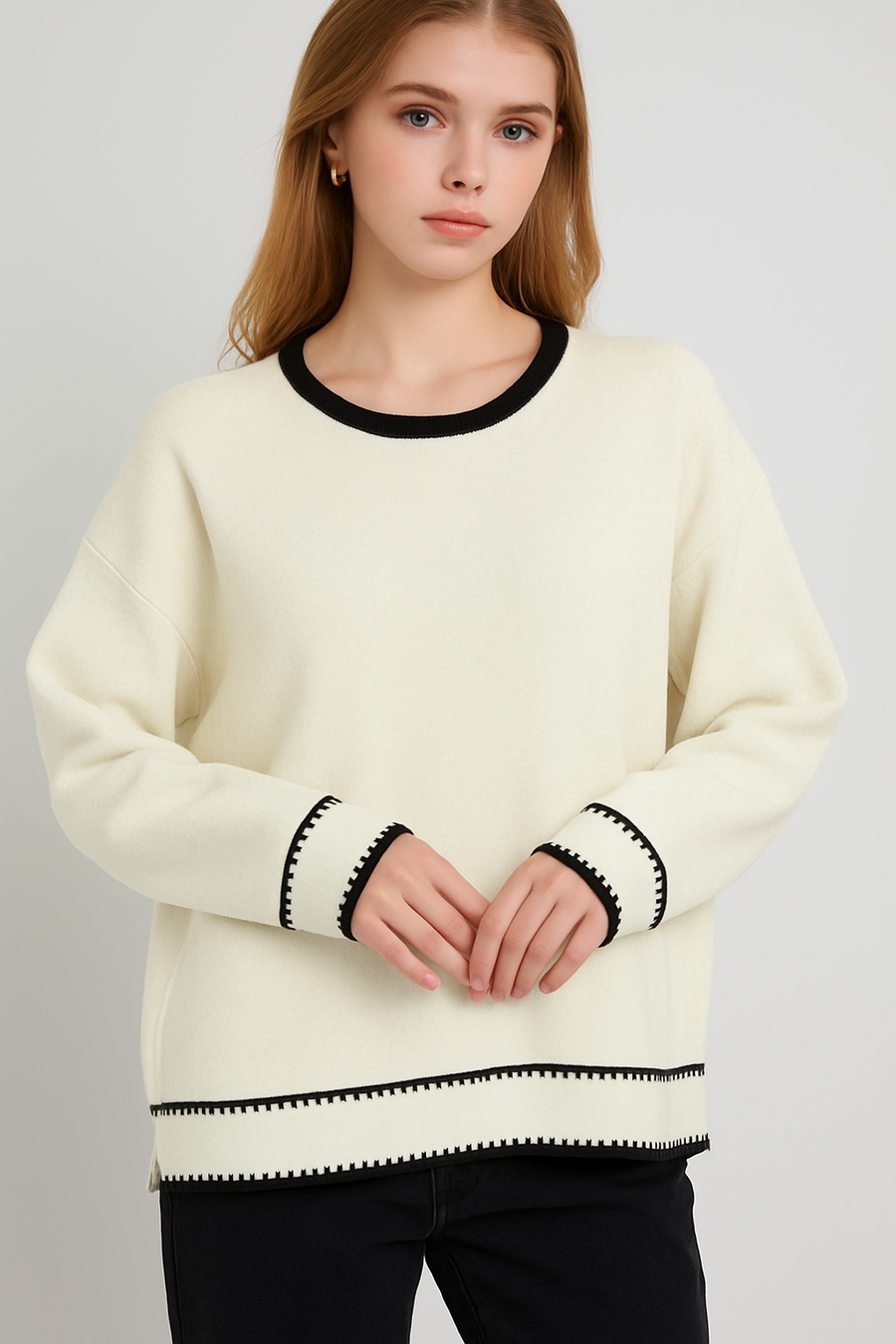 SOFT KNIT JUMPER WITH CONTRAST COLOUR DESIGN