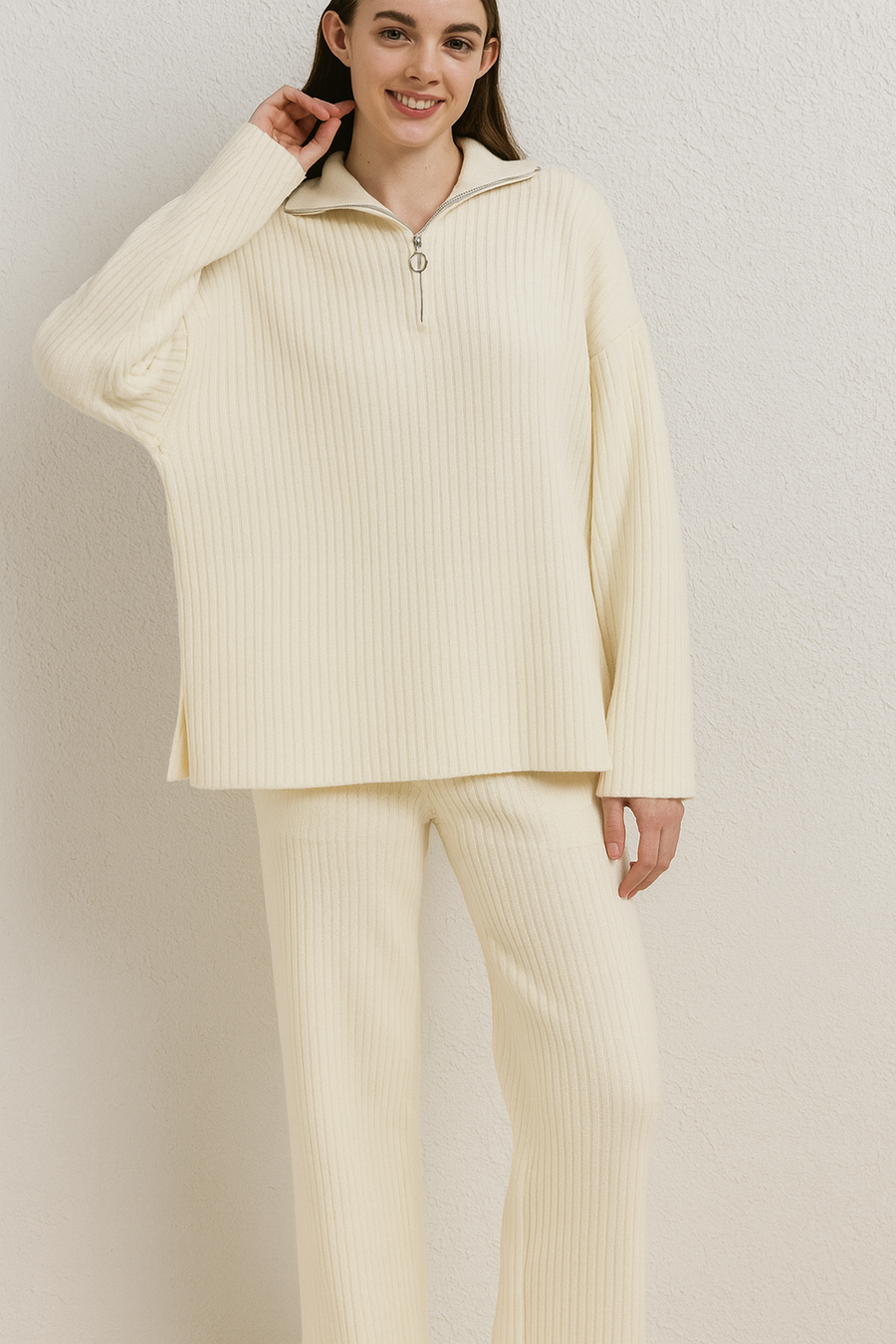 PREMIUM QUALITY KNIT RIBBED CO-ORD SET WITH ZIP UP COLLAR