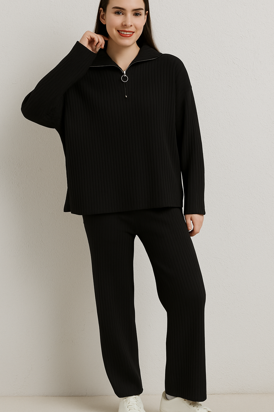 PREMIUM QUALITY KNIT RIBBED CO-ORD SET WITH ZIP UP COLLAR