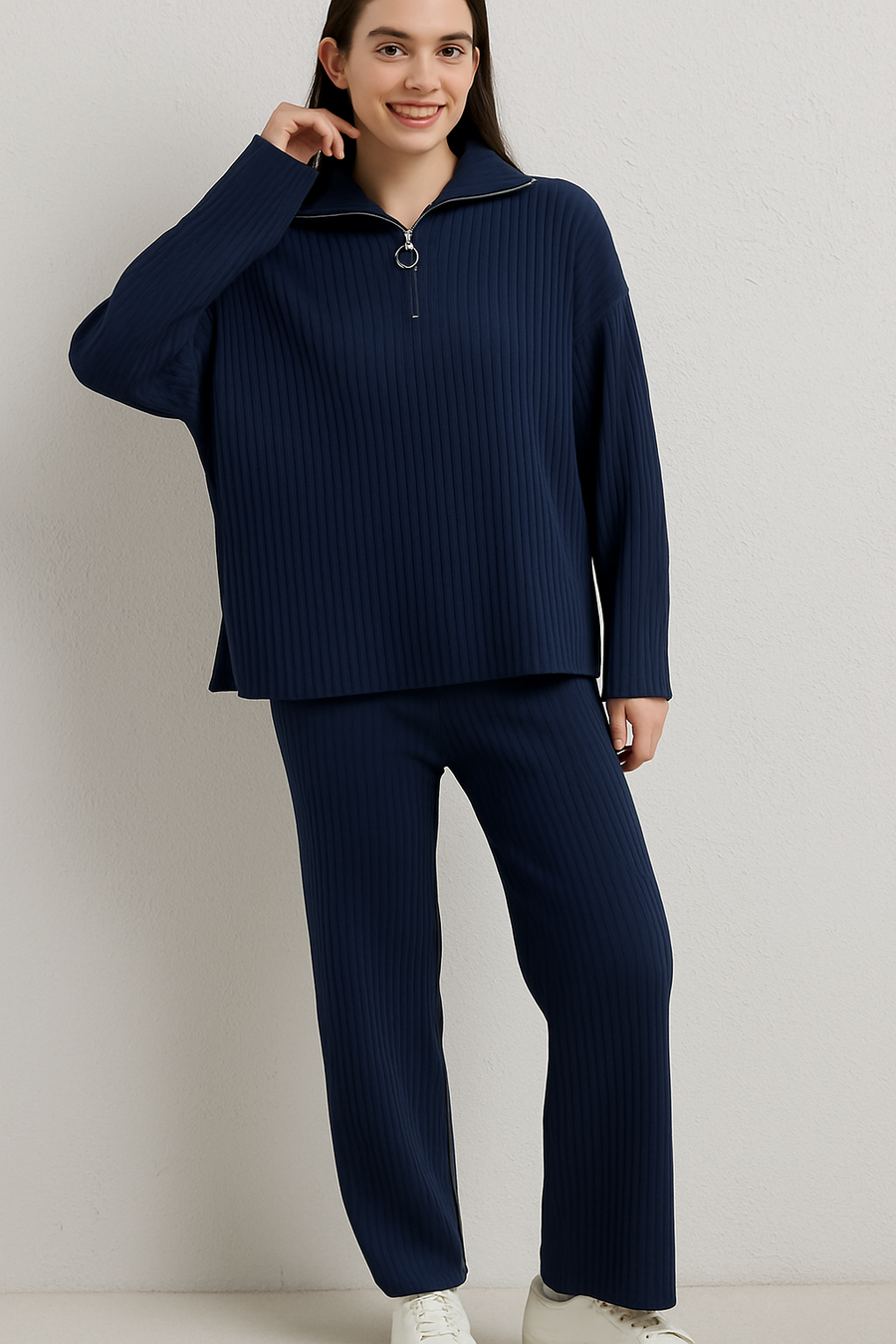 PREMIUM QUALITY KNIT RIBBED CO-ORD SET WITH ZIP UP COLLAR