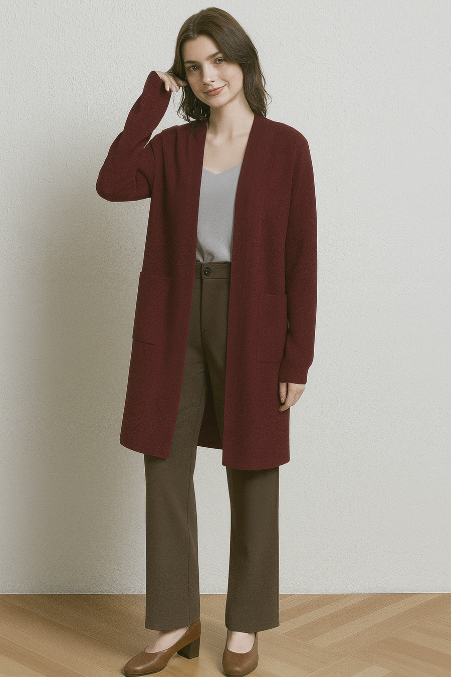 SOFT KNIT HOODED CARDIGAN WITH POCKETS