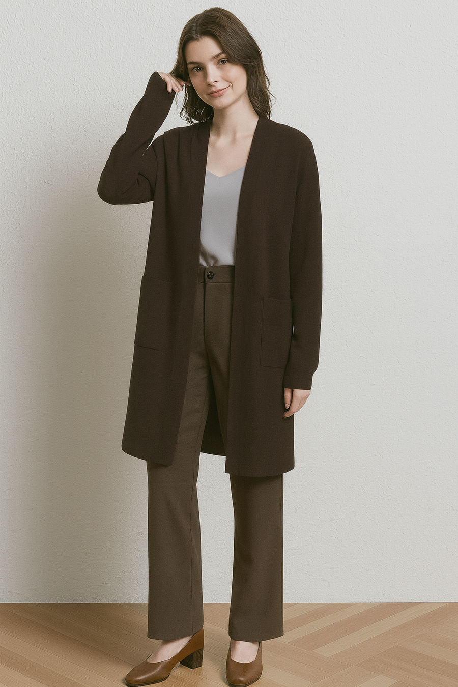 SOFT KNIT HOODED CARDIGAN WITH POCKETS