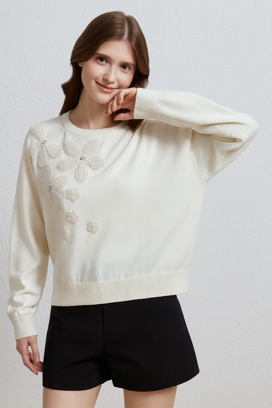 SOFT KNIT JUMPER WITH FLOWER DESIGN